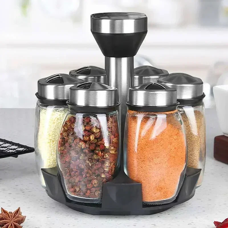 Rotating Spice Jar Set with Glass Organizer Rack - Volaia