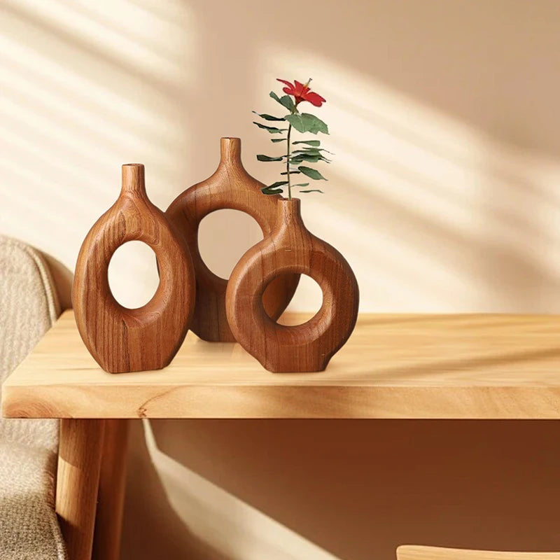 Nordic Solid Wood Donut Vase - Elegant Home Decor