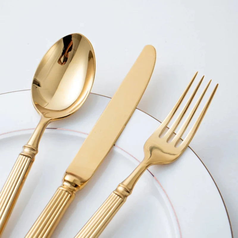 Luxury 18/10 Stainless Steel Cutlery Set. This exquisite set is designed for those who appreciate elegance and functionality in their tableware.  - Volaia