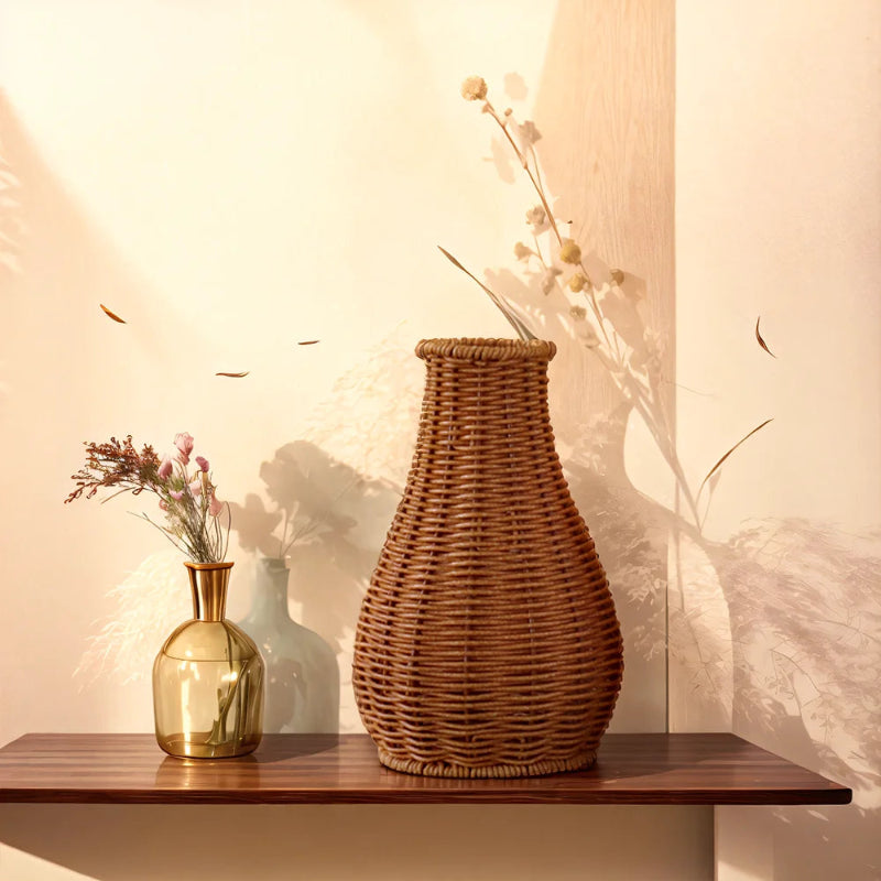 Rustic Hand-Woven Rattan-Style Decorative Vase_Volaia