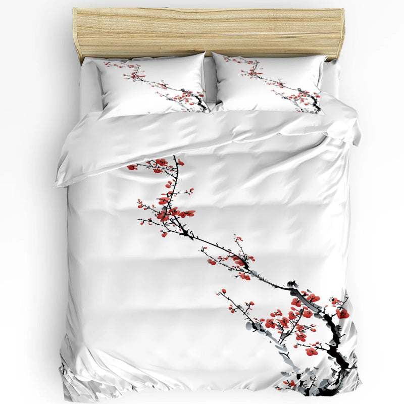 Elegant Crane & Plum Blossom 3-Piece Bedding Set_Volaia