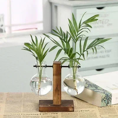 Vintage Hydroponic Terrarium Vase with Wooden Frame