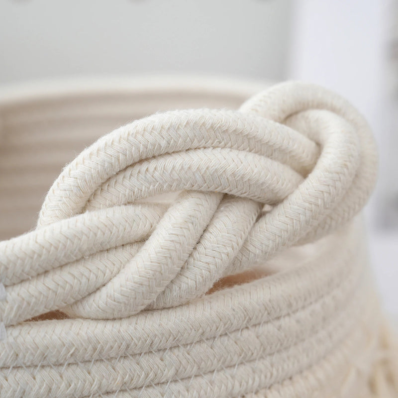 Elegant Cotton Rope Storage Basket with Tassels_Volaia