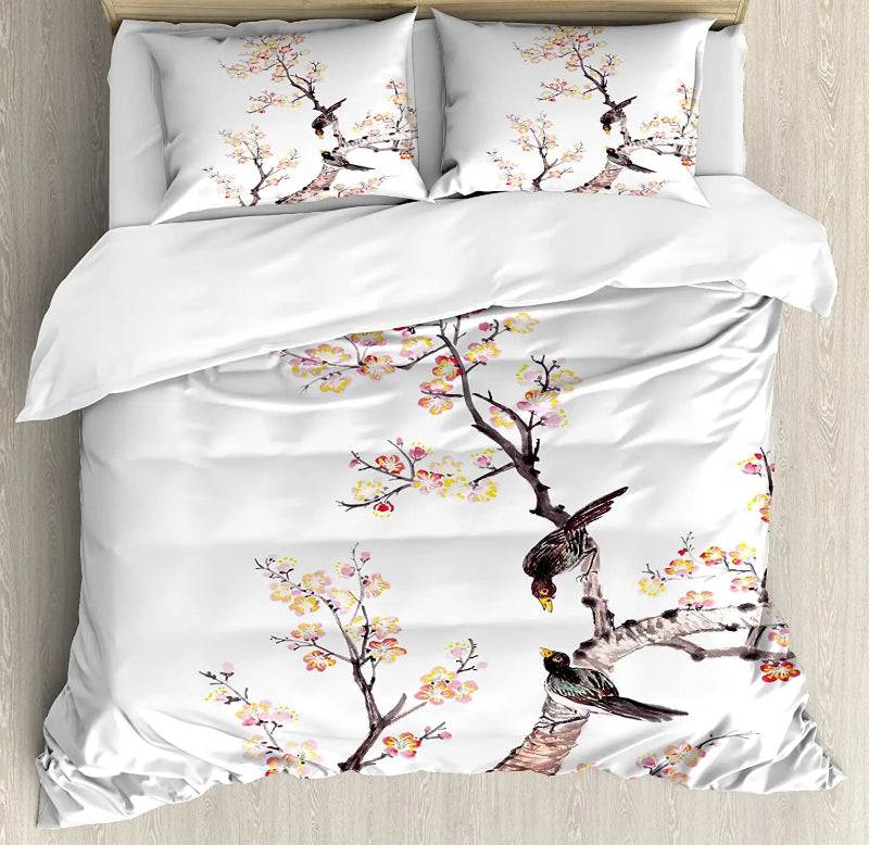 Elegant Crane & Plum Blossom 3-Piece Bedding Set_Volaia