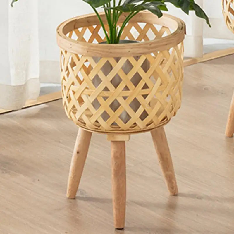 Elegant Bamboo Plant Stand with Wooden Legs_Volaia