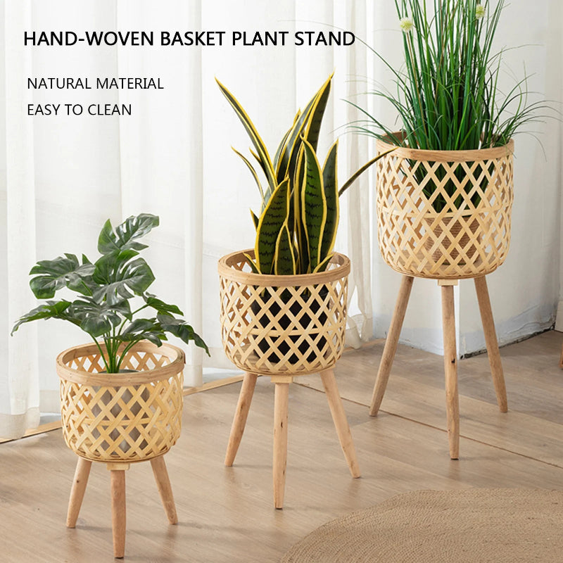 Elegant Bamboo Plant Stand with Wooden Legs_Volaia