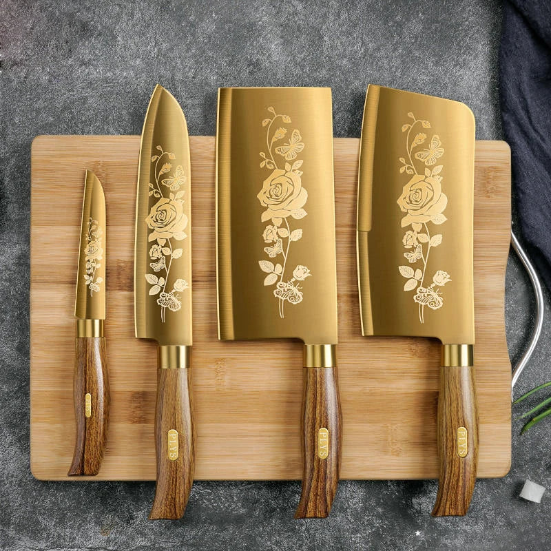 Rose Gold Titanium Chef's Knife Set - Premium Stainless Steel - Volaia