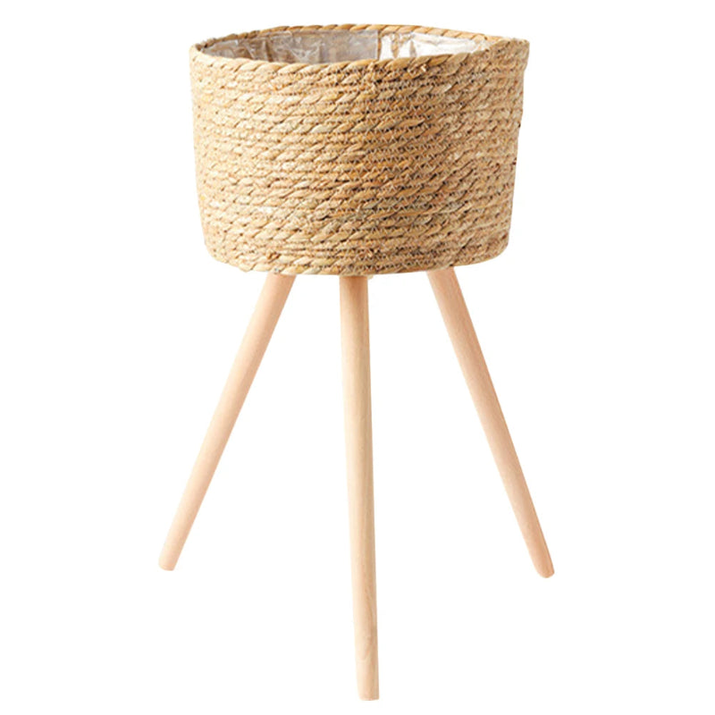 Elegant Wood Woven Plant Pot with Standing Legs_Volaia