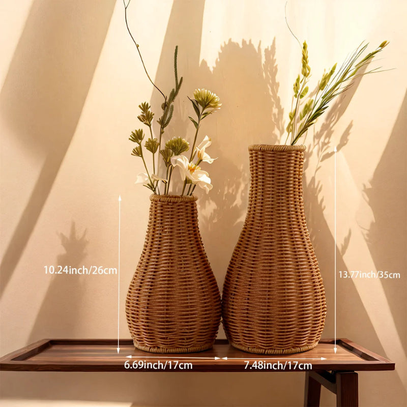 Rustic Hand-Woven Rattan-Style Decorative Vase_Volaia