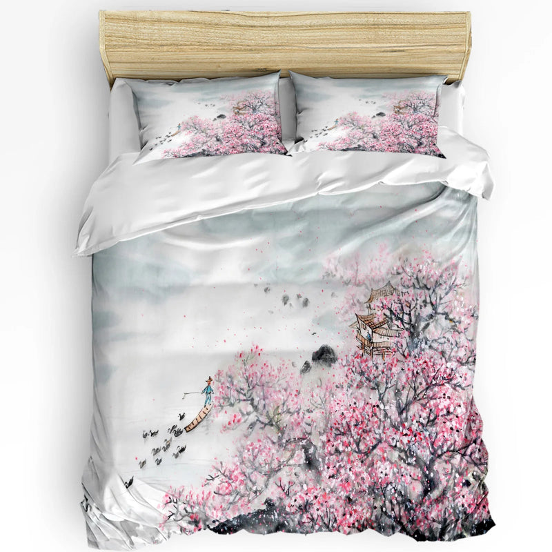 Elegant Crane & Plum Blossom 3-Piece Bedding Set_Volaia