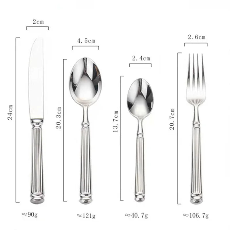 Luxury 18/10 Stainless Steel Cutlery Set. This exquisite set is designed for those who appreciate elegance and functionality in their tableware.  - Volaia