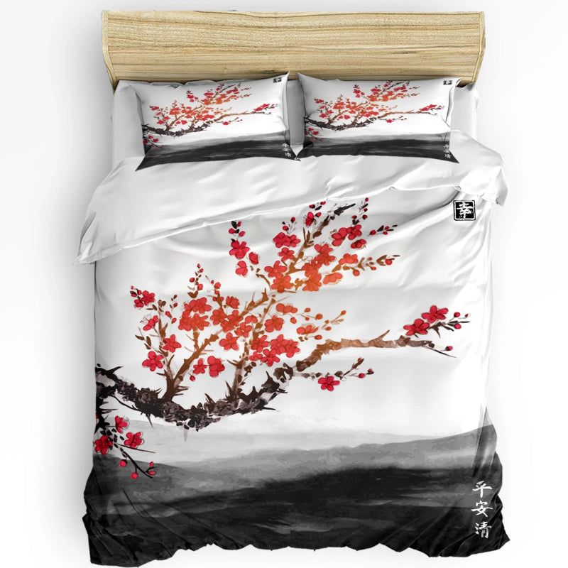 Elegant Crane & Plum Blossom 3-Piece Bedding Set_Volaia