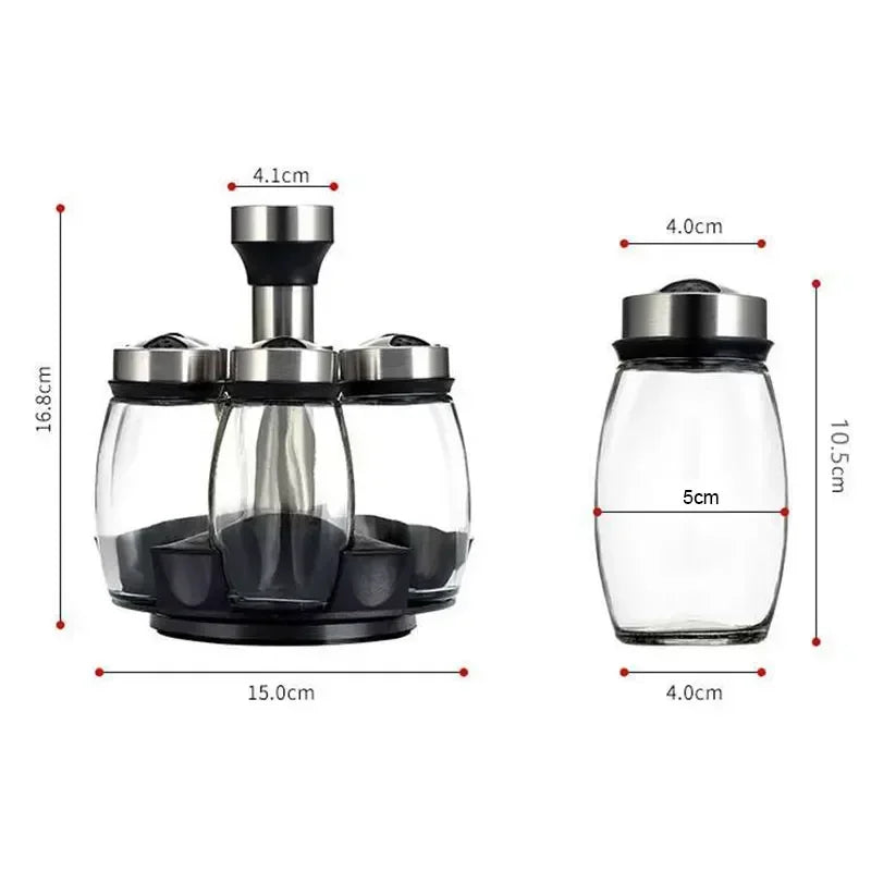 Rotating Spice Jar Set with Glass Organizer Rack - Volaia