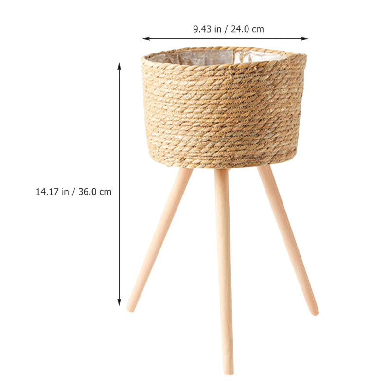 Elegant Wood Woven Plant Pot with Standing Legs_Volaia