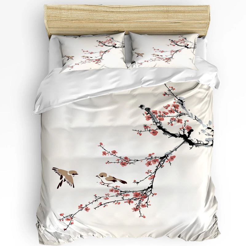 Elegant Crane & Plum Blossom 3-Piece Bedding Set_Volaia