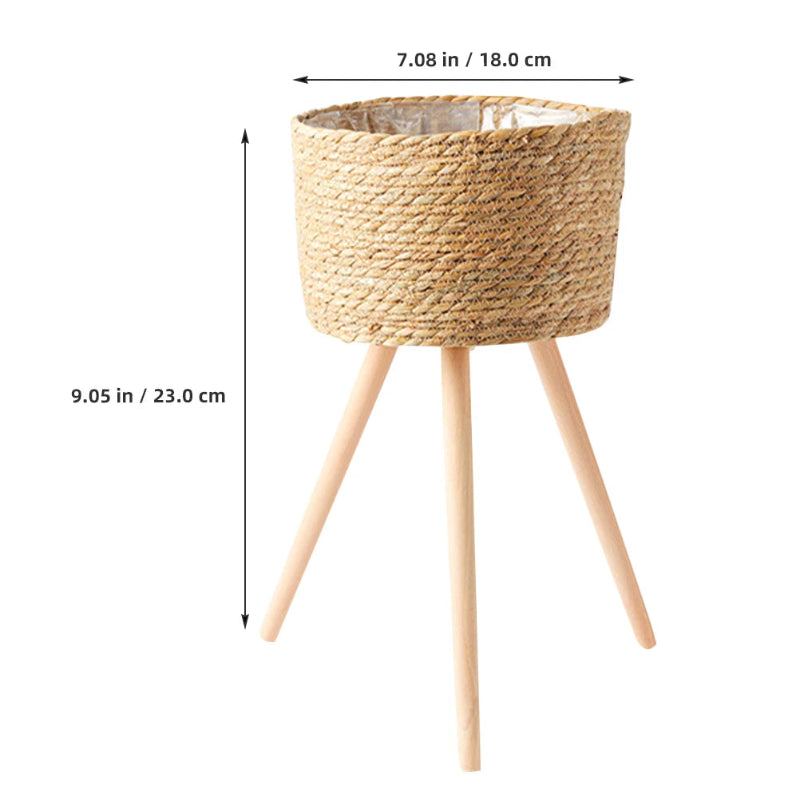 Elegant Wood Woven Plant Pot with Standing Legs_Volaia