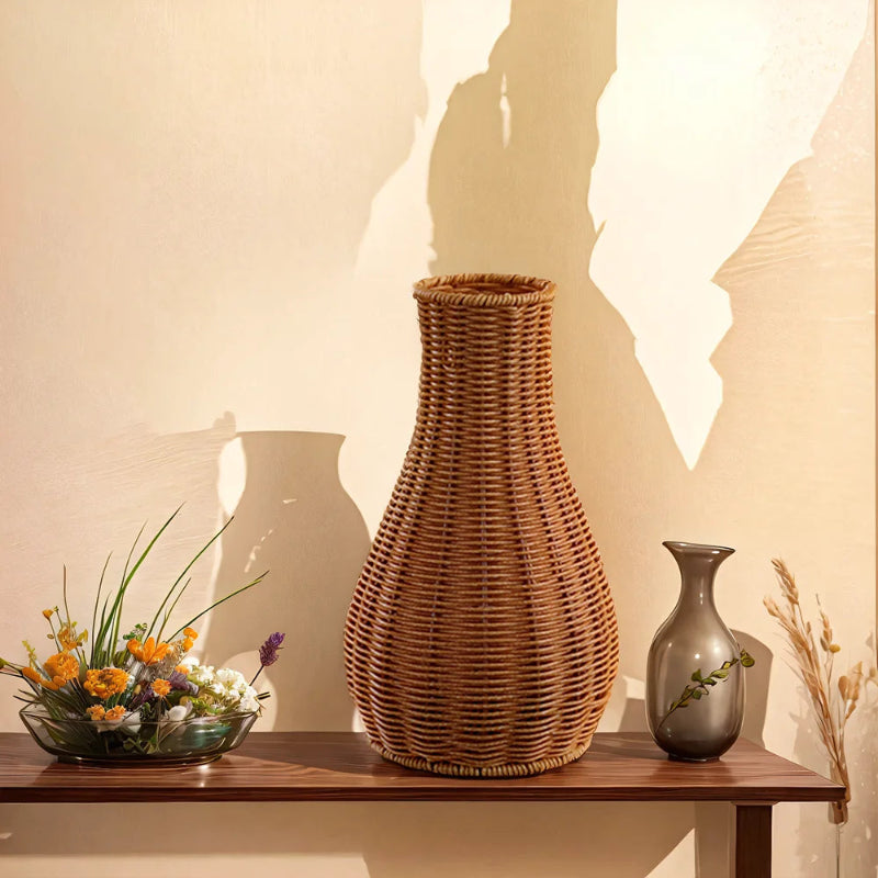 Rustic Hand-Woven Rattan-Style Decorative Vase_Volaia