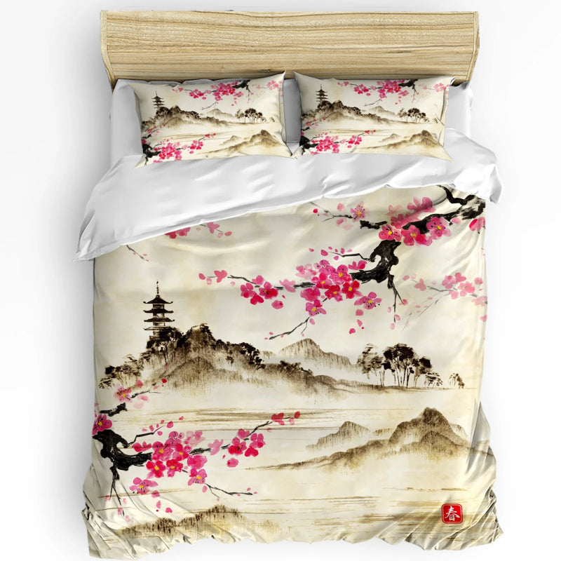 Elegant Crane & Plum Blossom 3-Piece Bedding Set_Volaia