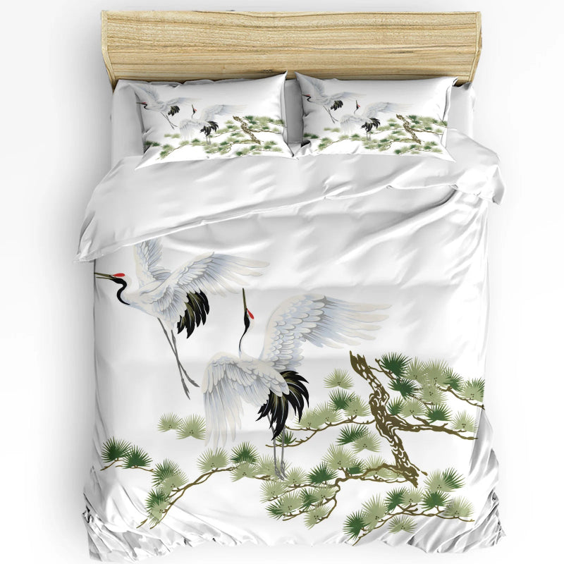 Elegant Crane & Plum Blossom 3-Piece Bedding Set_Volaia