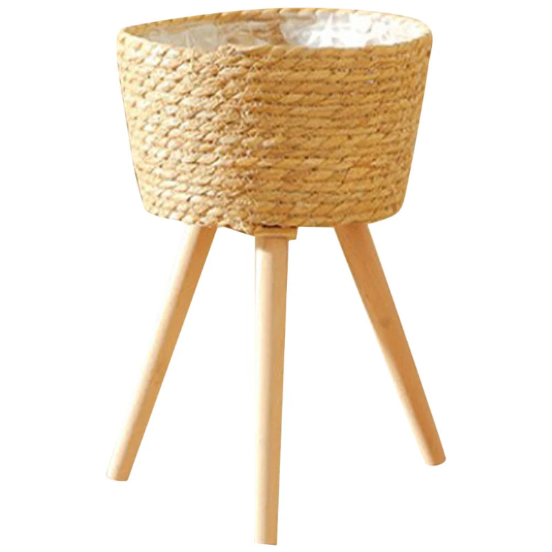 Elegant Wood Woven Plant Pot with Standing Legs_Volaia