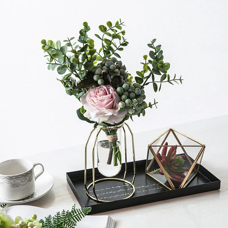 Nordic Gold Geometric Iron Art Hydroponic Vase