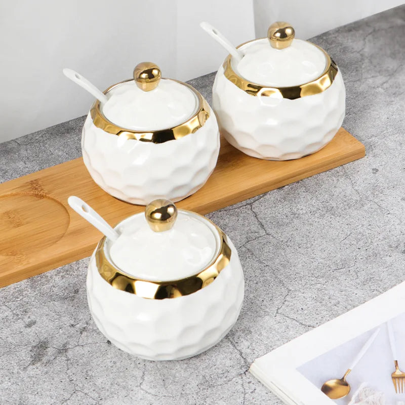 Elegant Diamond Ceramic Spice Jar Set - Volaia